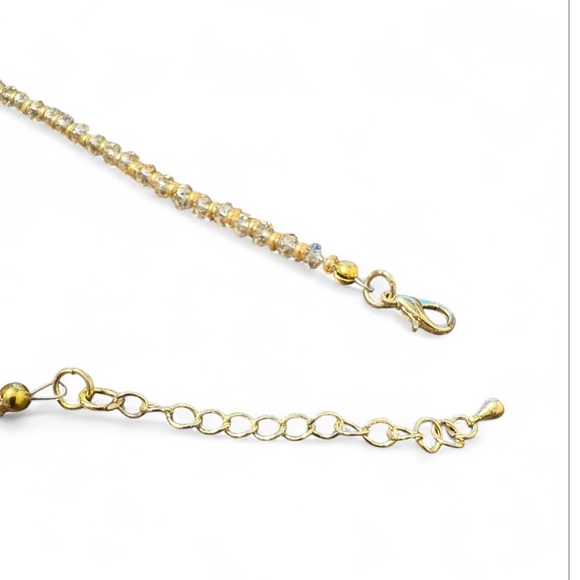 Light Champagne Lampwork Glass Amber Gold Tone Crystal Necklace - Picture 6 of 7